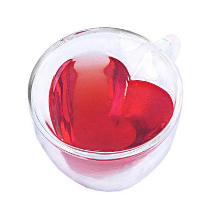 Heart Love Shaped Tea  Coffee Cup Double Layer Glass