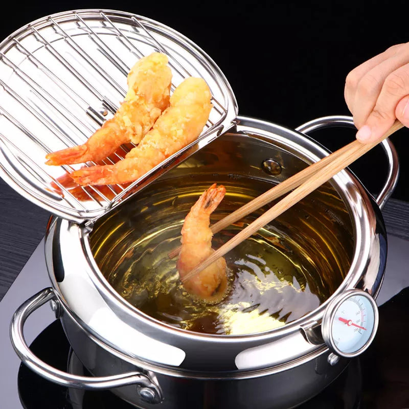 Deep Frying Pot Stainless Steel with a Thermometer