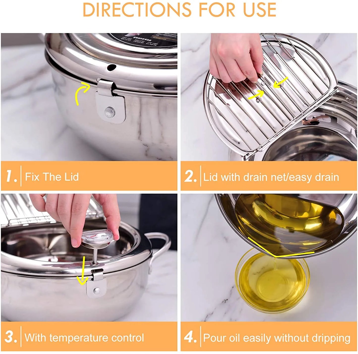 Deep Frying Pot Stainless Steel with a Thermometer