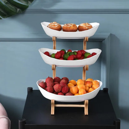 Fruit Trays With Wooden Holder 3 Tiers