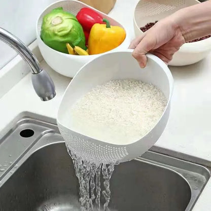 Rice Bowl Strainer Plastic Sieve Drain Basket with Handles Kitchen Tools