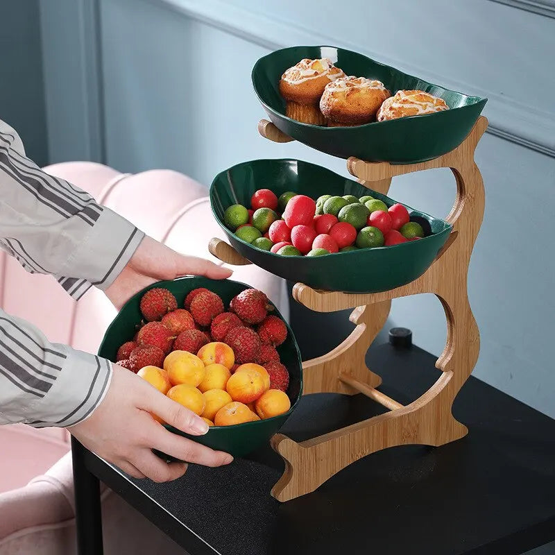 Fruit Trays With Wooden Holder 3 Tiers