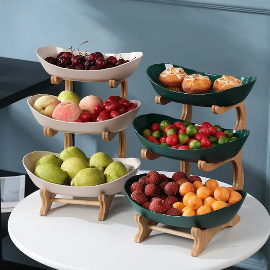 Fruit Trays With Wooden Holder 3 Tiers